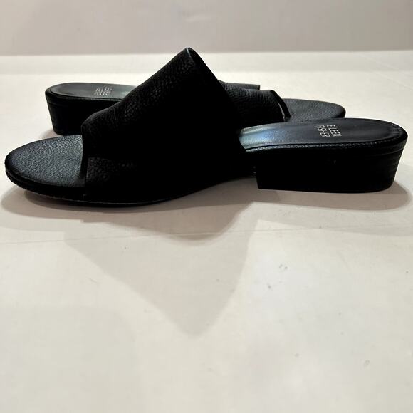 Eileen Fisher Black Thong Sandal Leather Slip On Low Heel Size 7.5 - Picture 4 of 7